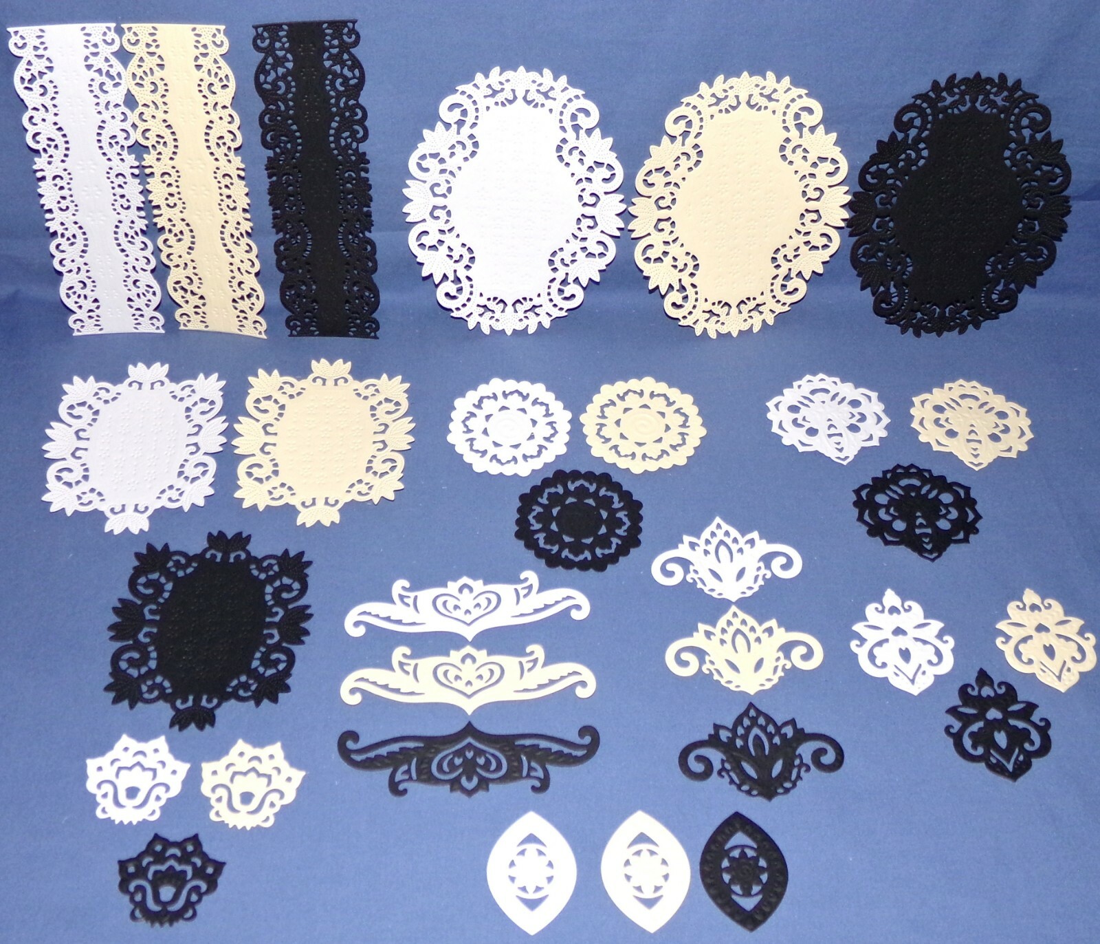Lace Edge Die Cuts 30pc Set 3 Colors White Black Cream All Handmade Designs