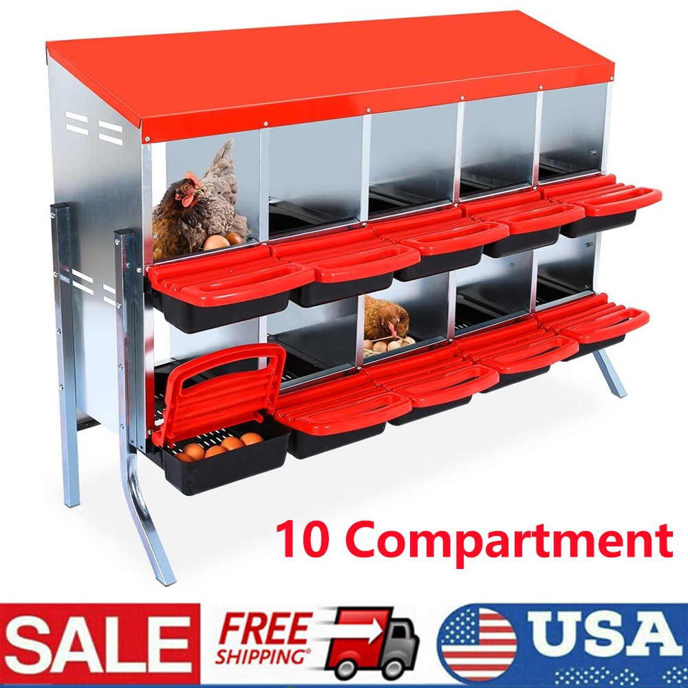 Chicken Nesting Box 10 holes 2-Tier with legs for Laying Eggs Collection Protect