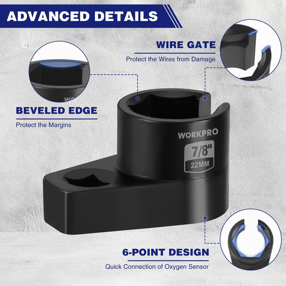 WORKPRO O2 Offset Oxygen Sensor Socket 3/8" Drivex 7/8" 22mm Removal Tool Wrench