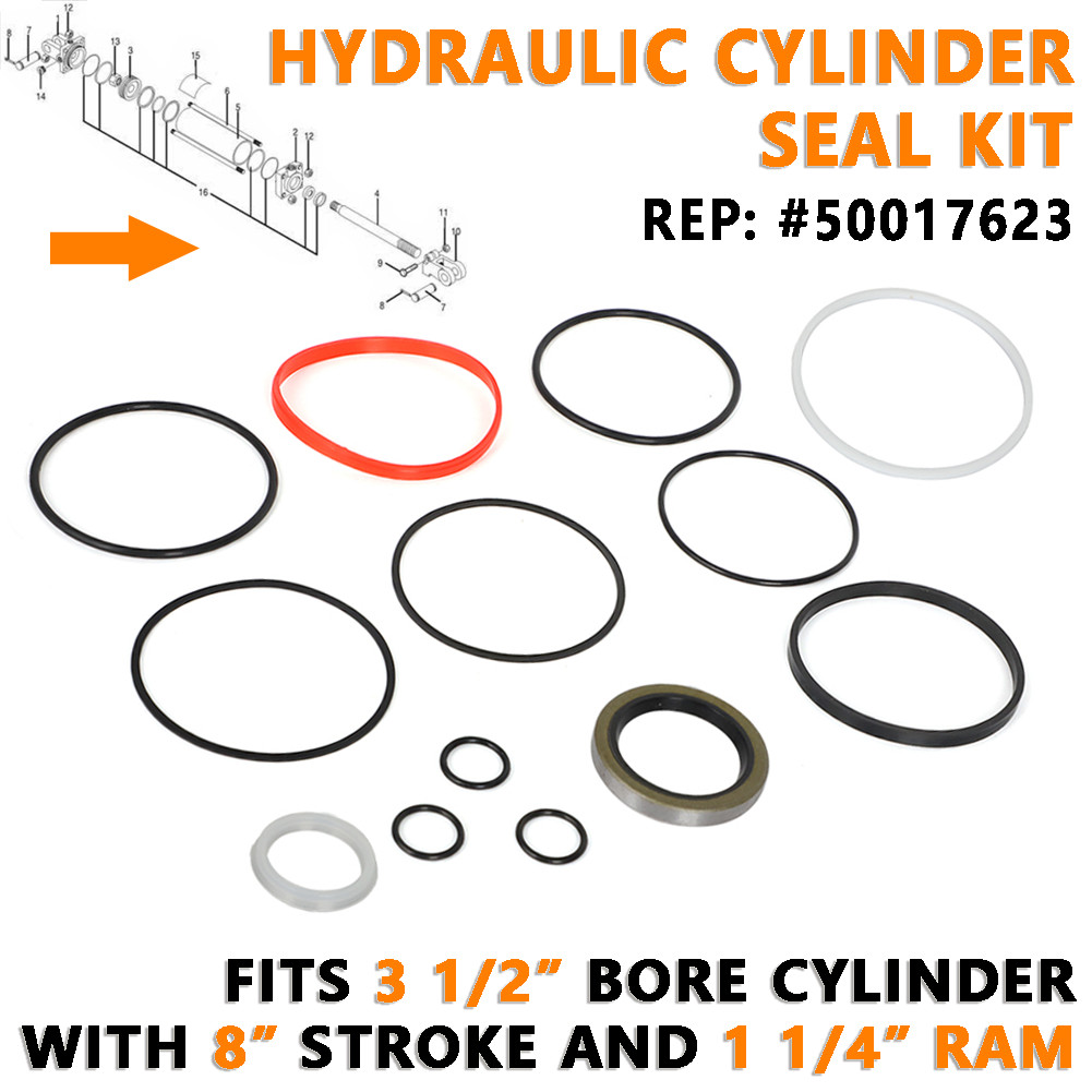 Hydraulic Cylinder Seal Kit For Bush Hog 3 1/2” Bore Cyl w/ 8” Stroke 1 1/4” Ram