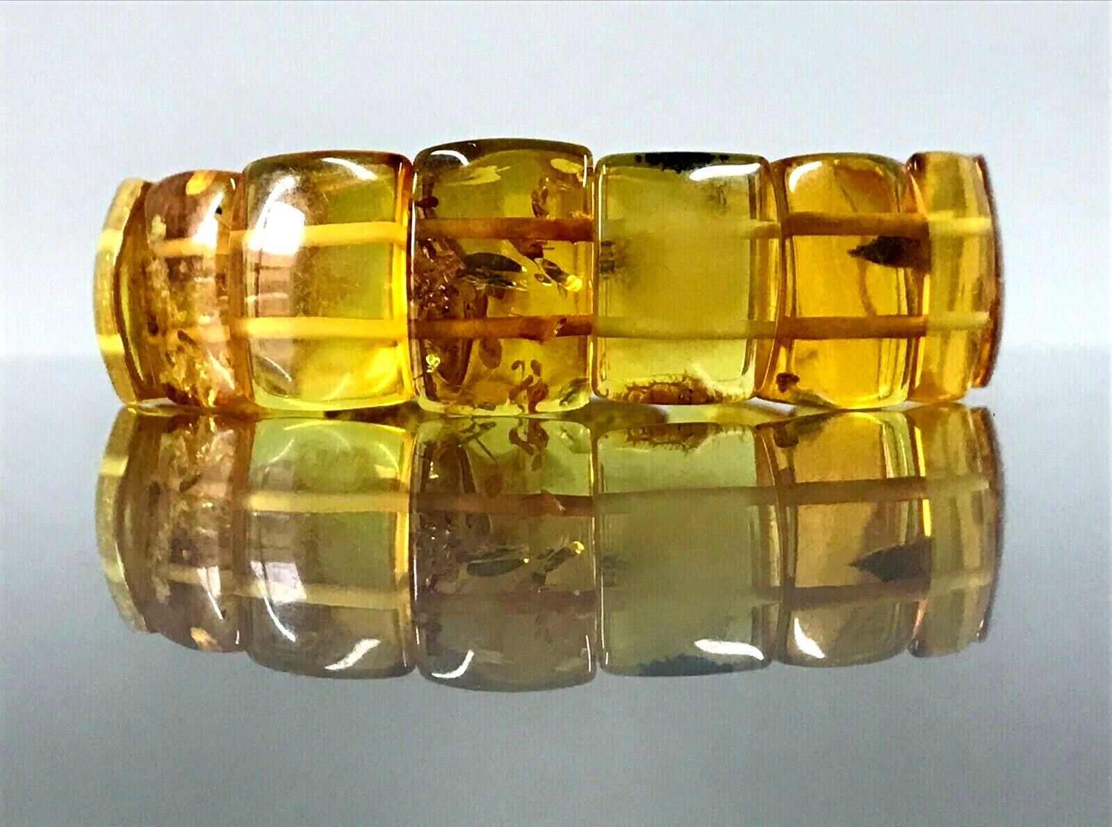 AMBER BRACELET Gift Natural BALTIC AMBER Yellow Honey Beads Elastic 16,9g 9477
