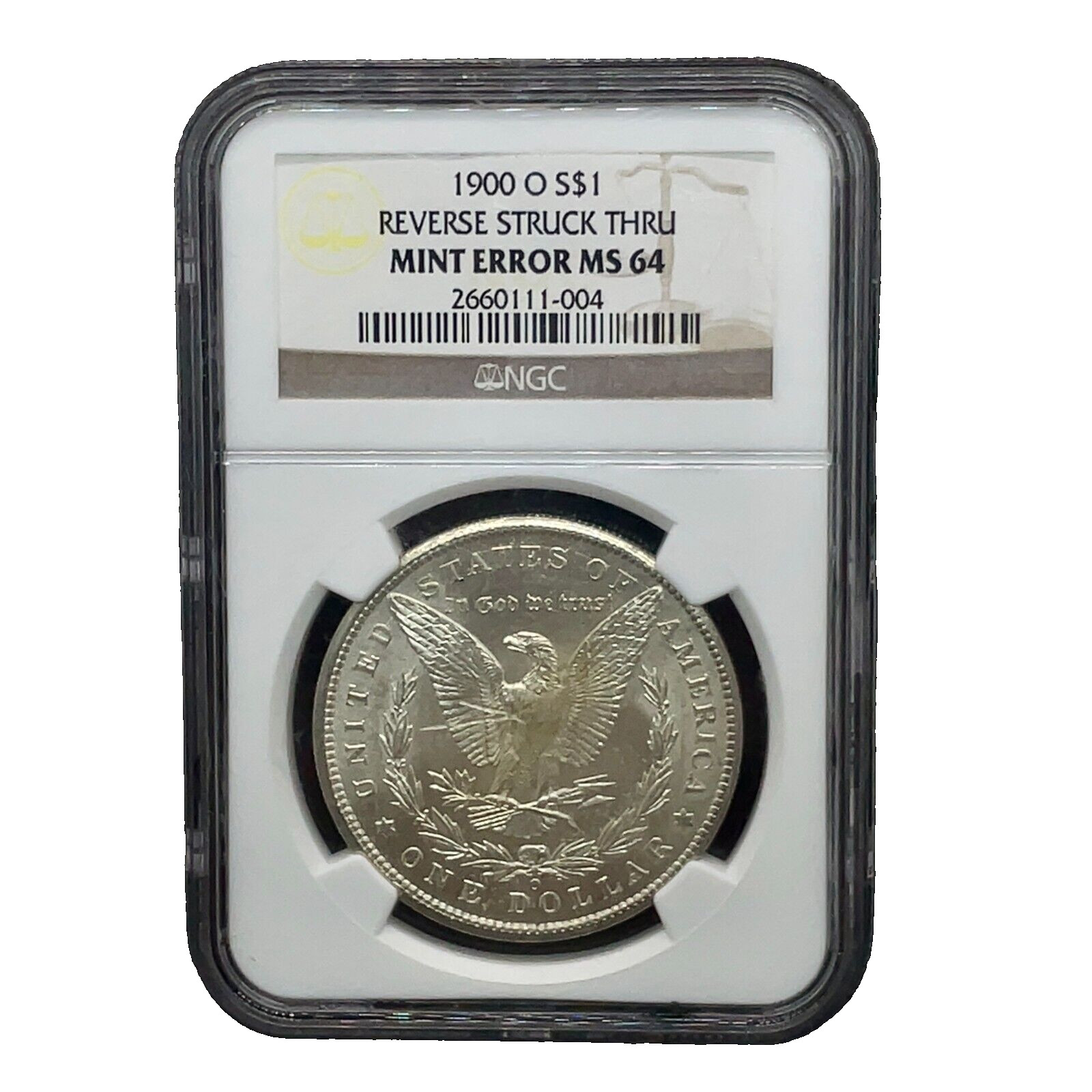 1900-O Morgan Silver Dollar REVERSE STRUCK THRU Mint Error NGC MS64