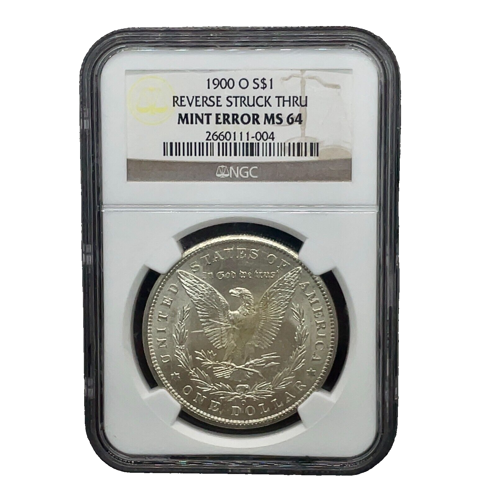 1900-O Morgan Silver Dollar REVERSE STRUCK THRU Mint Error NGC MS64
