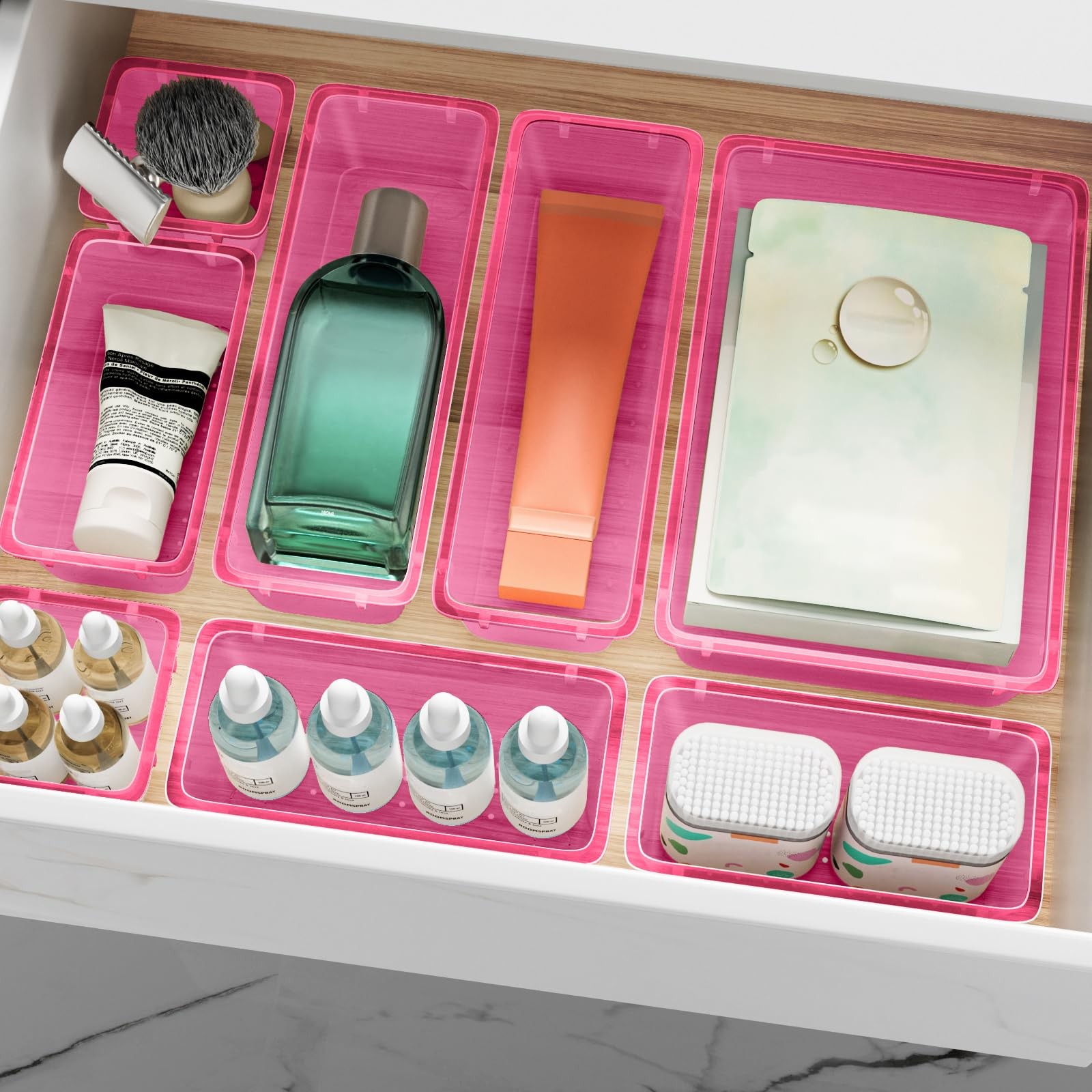 12 PCS Drawer Organizer Set, 4 Sizes Tool Storage Trays, Clear Plastic Makeup...