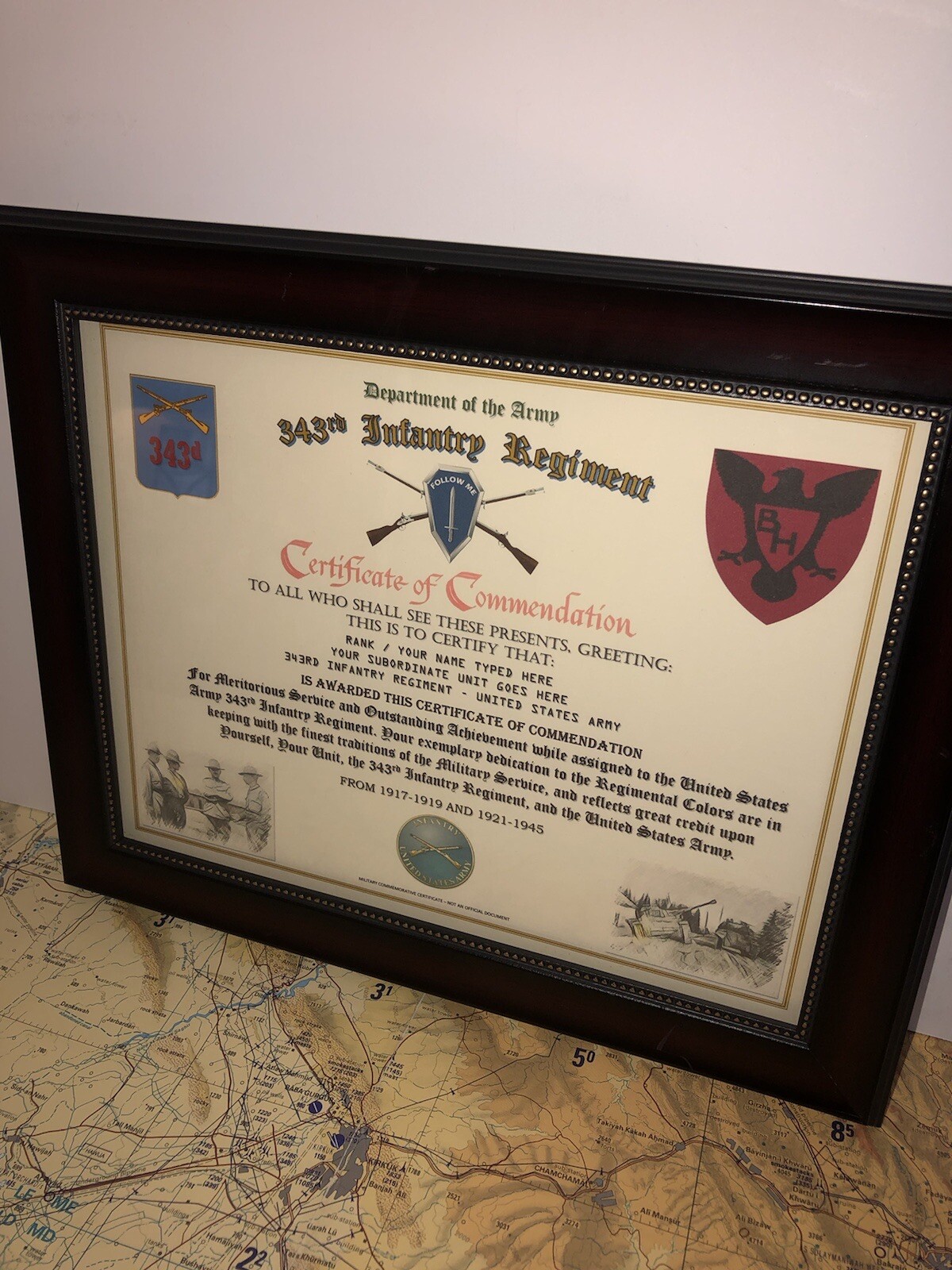 343RD INFANTRY REGIMENT / COMMEMORATIVE - CERTIFICATE OF COMMENDATION