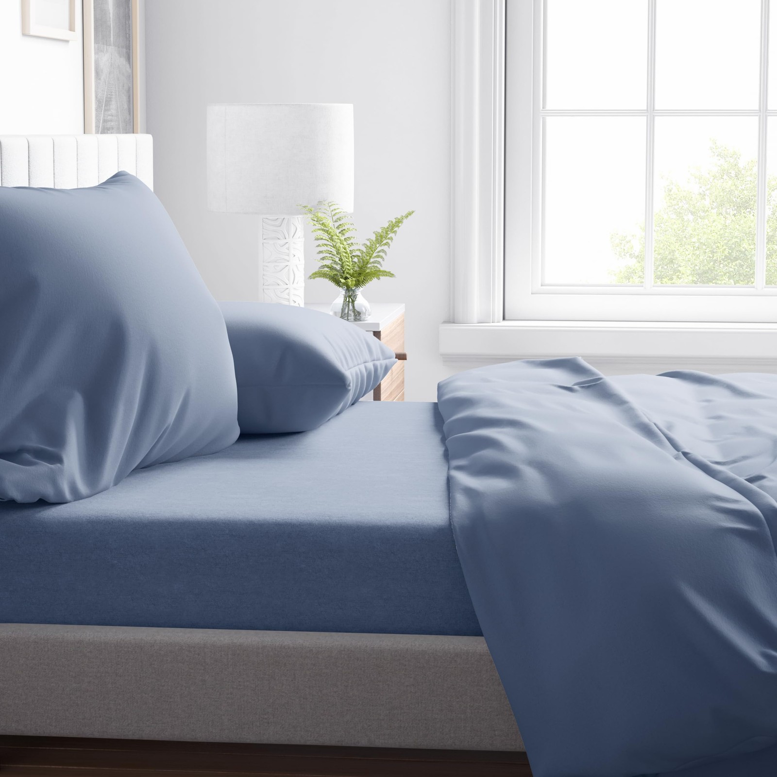 Faded Denim Queen Fleece Sheet Set Soft, Cozy, All Season Sheet Set for Bedro...