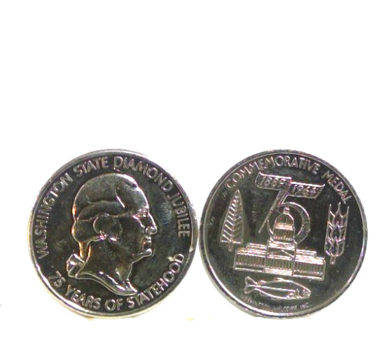 CROME MEDAL: WASHINGTON; 75 yrs STATEHOOD;  1894-1964; "FREE SHIPPING"