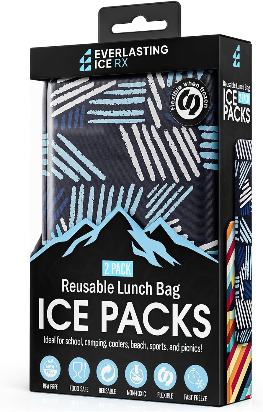 Reusable Ice Packs for Lunch Box and Coolers, Soft Flexible BPA Free 2 Pack