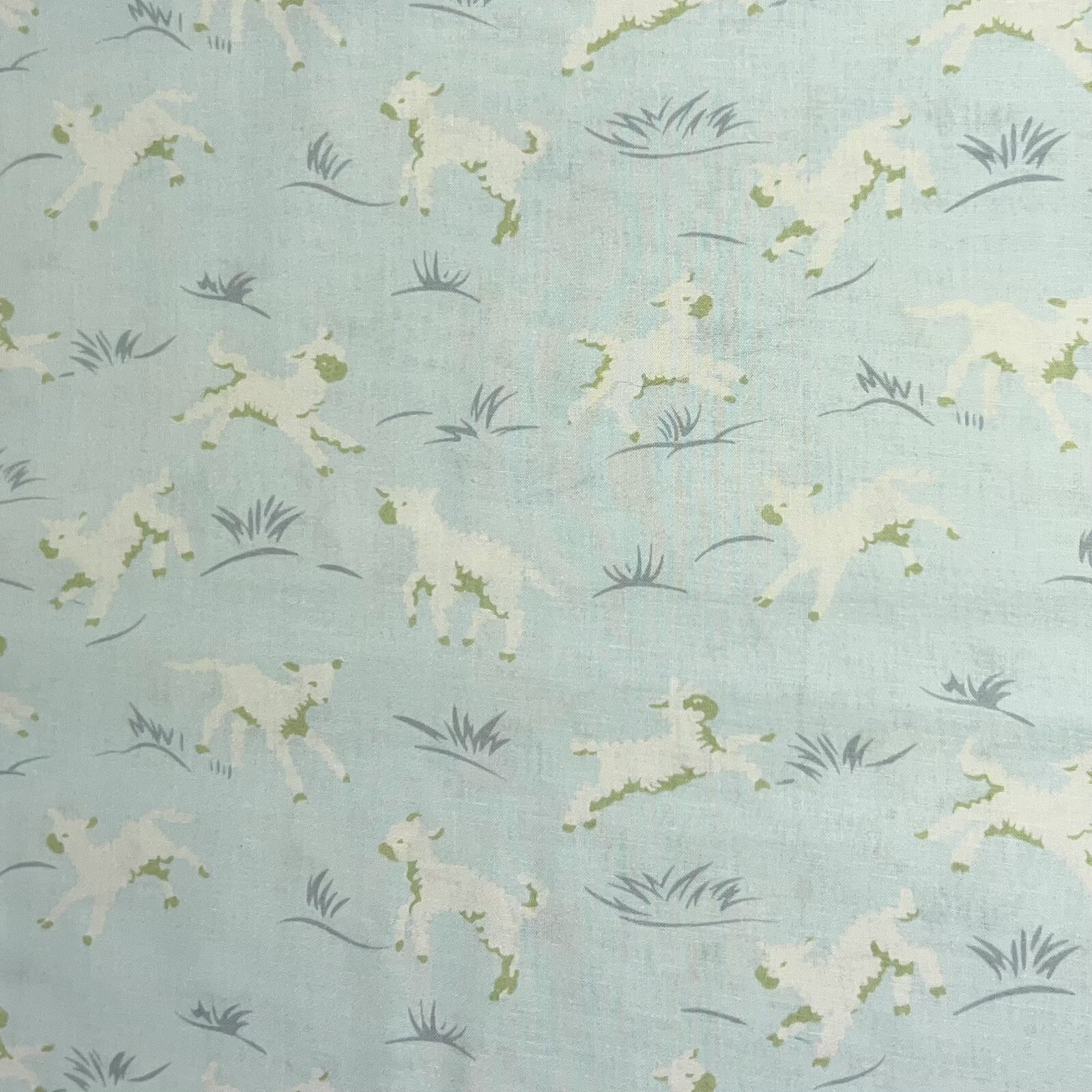 By 1/2 Yard Nursery Sheep Lamb Frolicking Light Blue Green 100% Cotton Fabric