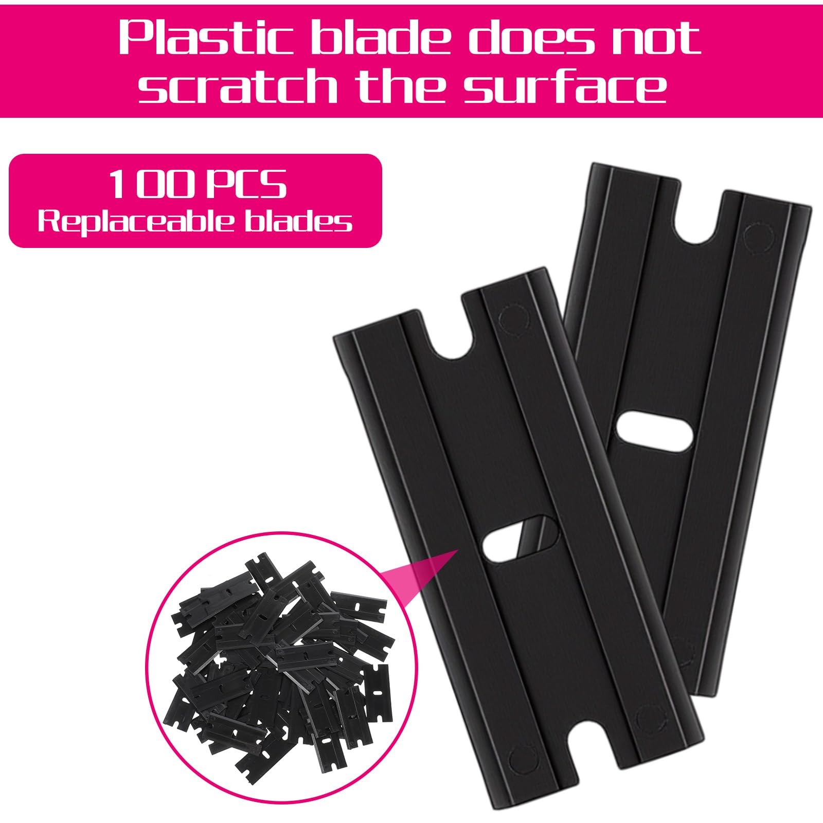 2 Pack Plastic Razor Blade Scraper, Hot Pink Plastic Scraper Tool with 100 Pc...