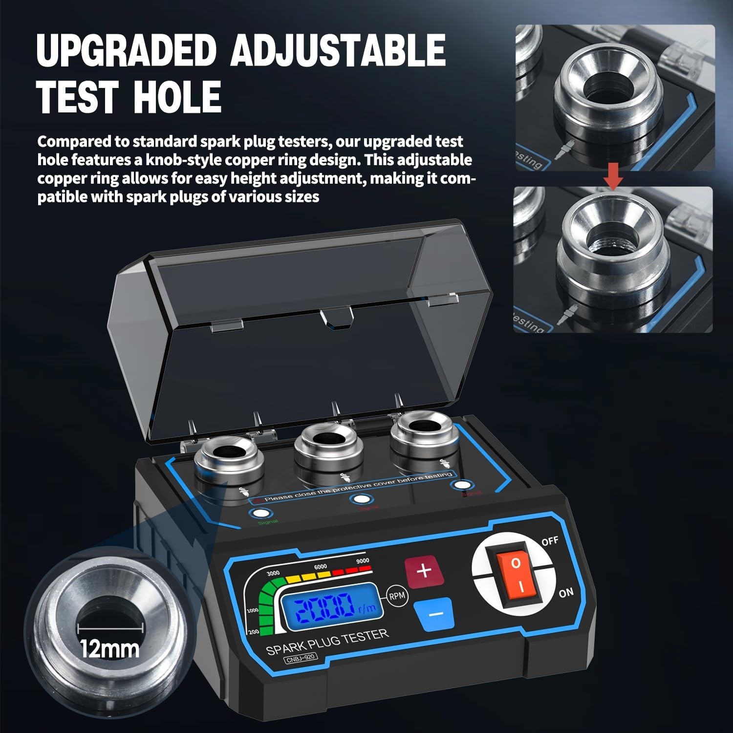 Spark Plug Tester & Ignition Coil Tester - 200-9000RPM LCD, Adjustable Gap Tool