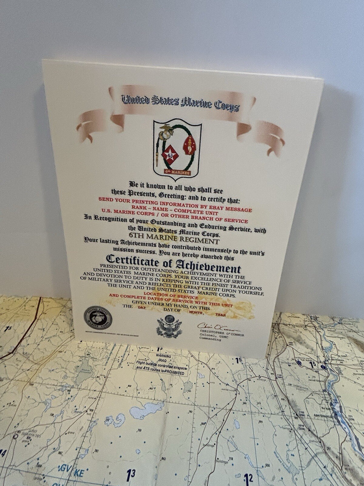 U.S.M.C. / 6TH MARINE REGIMENT - CERTIFICATE OF ACHIEVEMENT