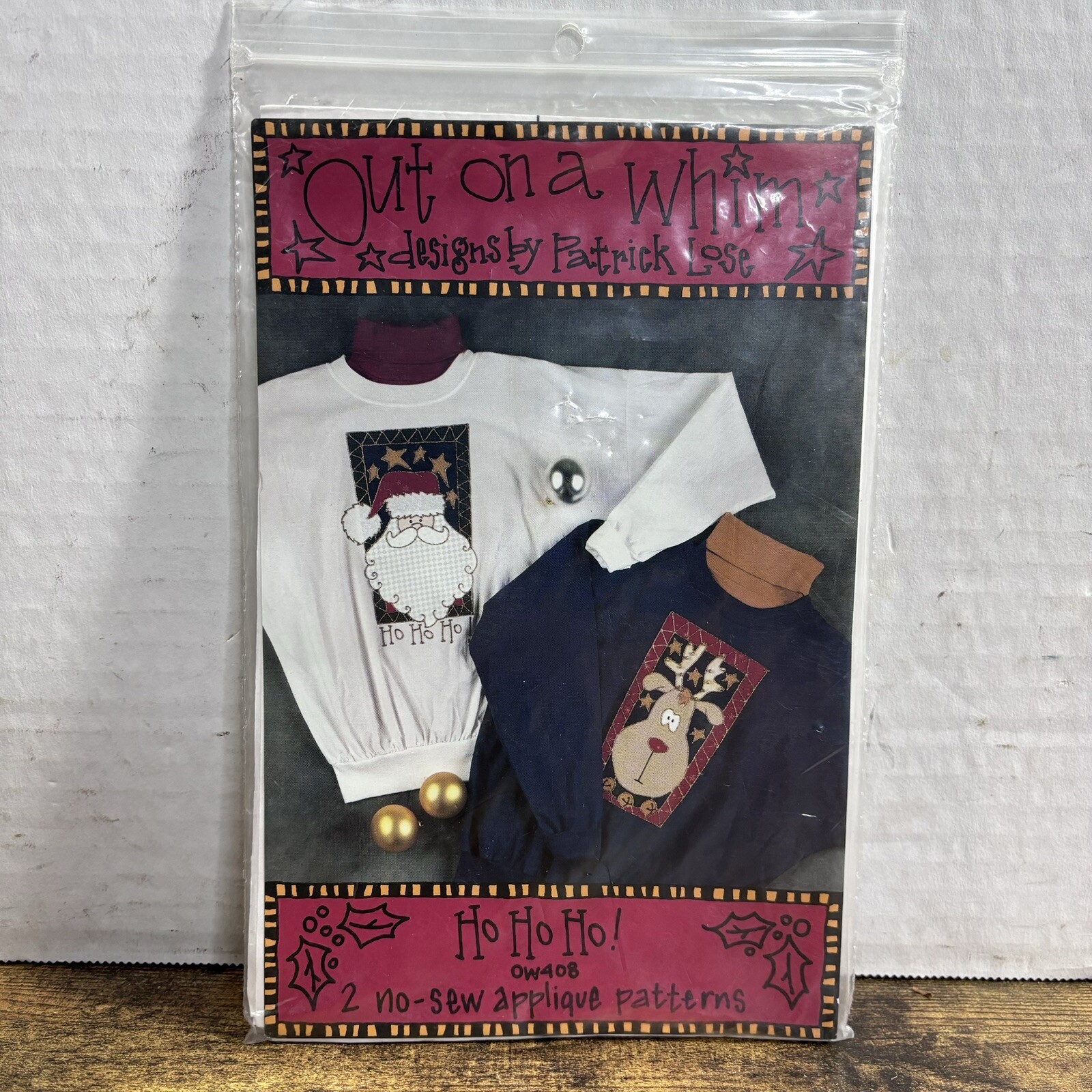 Out on a Whim Ho Ho Ho Two Applique Patterns Reindeer and Santa OW408 New
