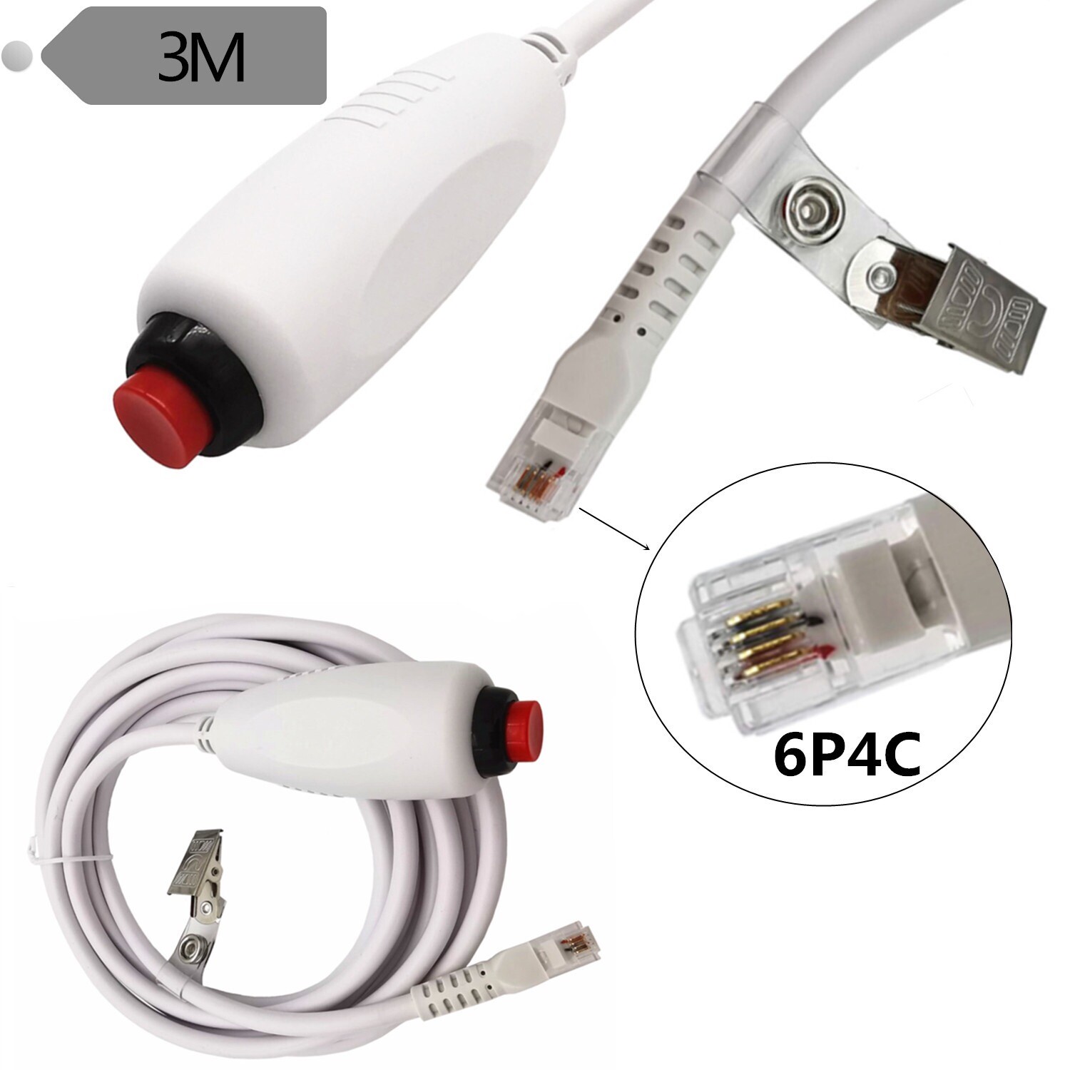 6P4C Nurse Station Call Push Button Cable Universal Replacement Cord Bed Sheet