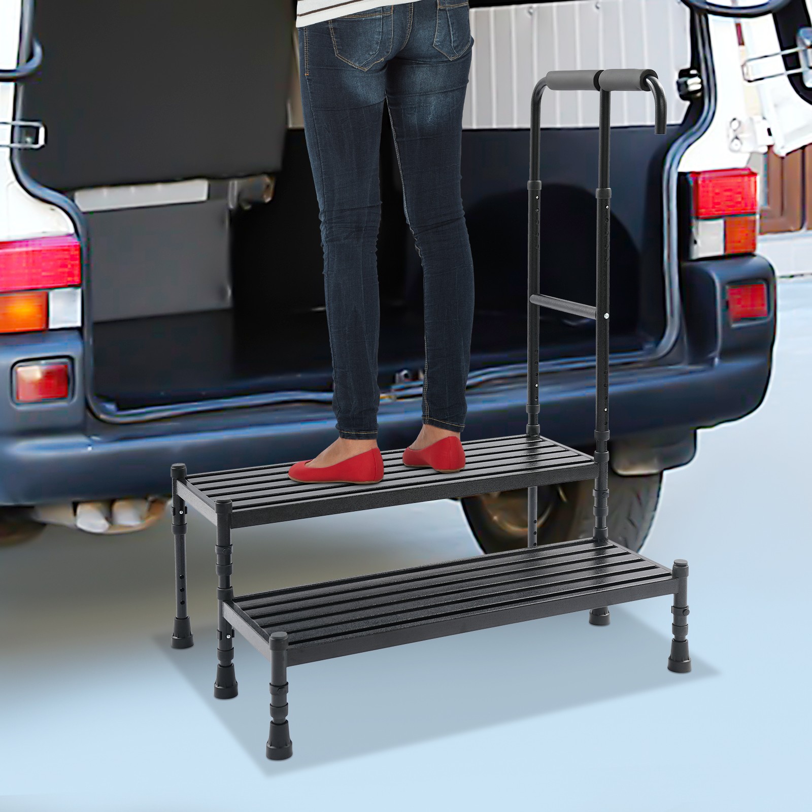 2-Step Stool with Adjustable Handle, Durable Metal Stepping Aid