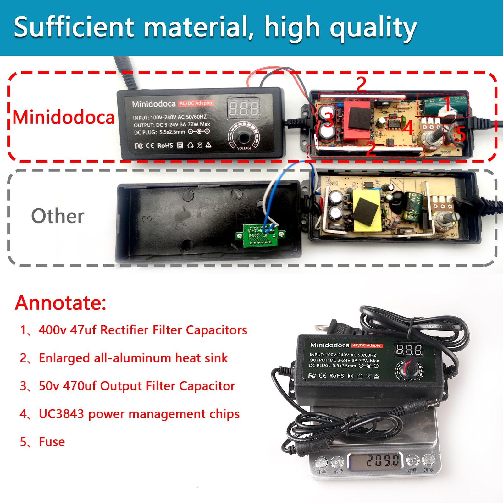 72W Power Supply Adjustable 3V ~ 24V Variable 3~24V 3A Adapter
