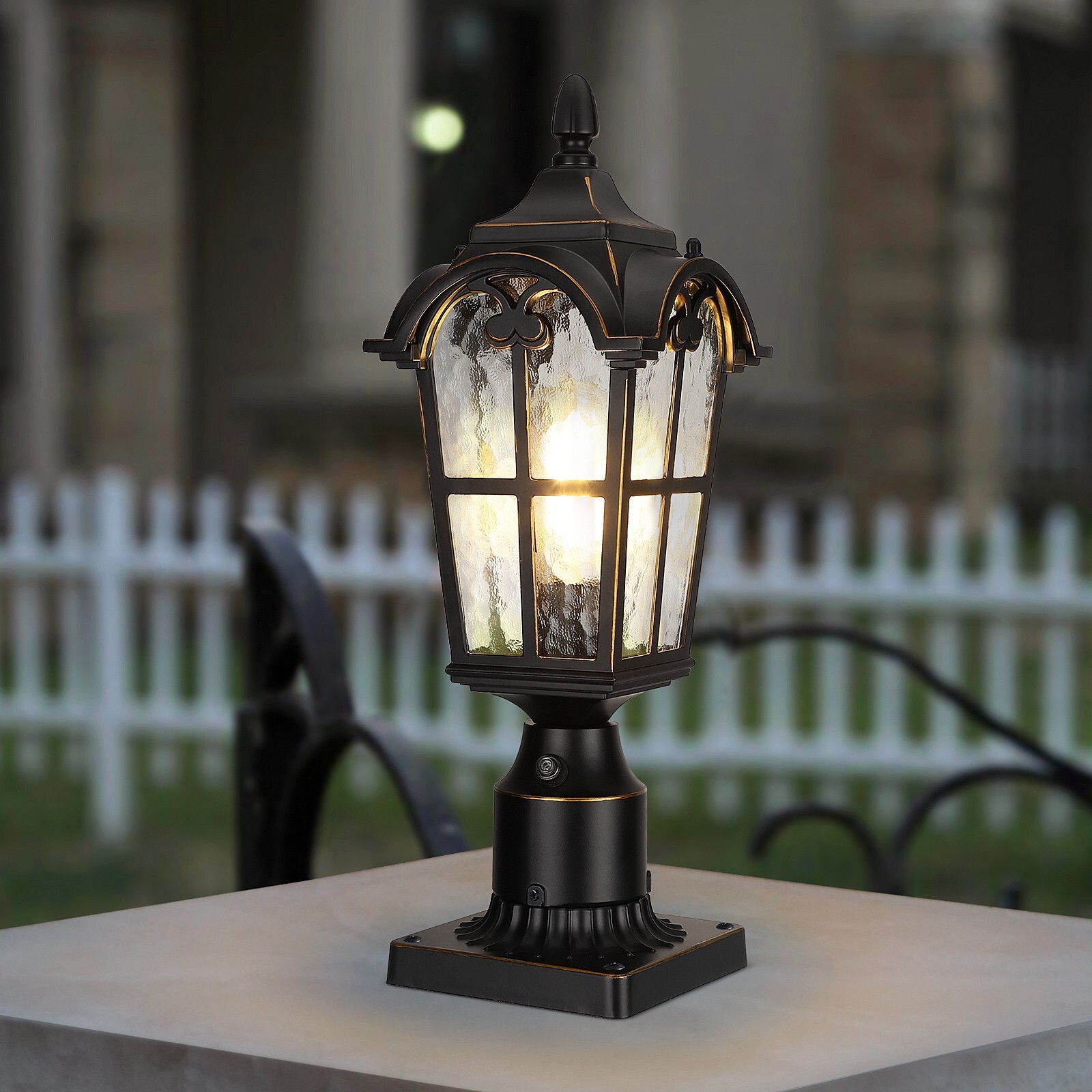 EDISHINE Dusk to Dawn Post Light with Pier Mount Base, Glass Exterior Post Lamp