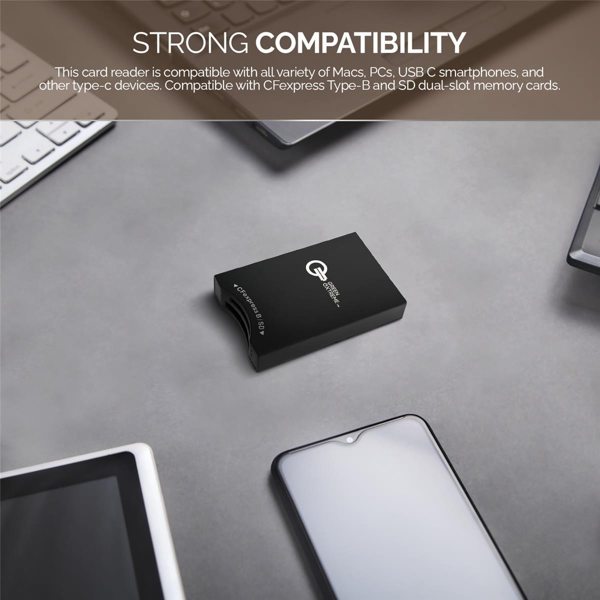 Green Extreme USB-C 3.2 Gen 2 CFexpress Type-B and SD UHS-II Memory Card Reader