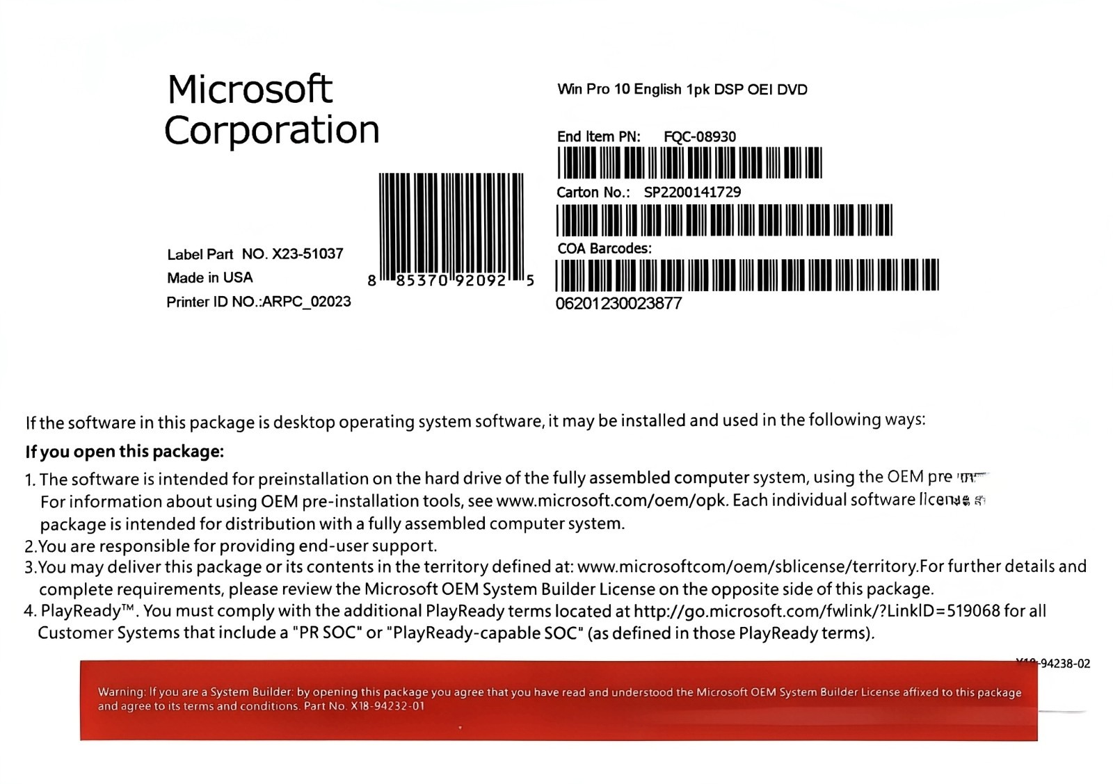 Win 10 Pro 64 bit DVD * Product Key New Sealed*Free Shipping Fast