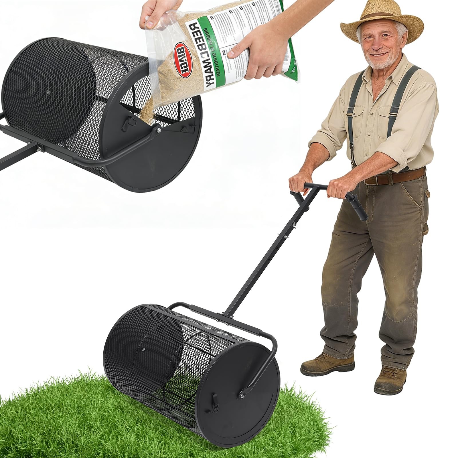 REILEIHODE Compost Spreader 24in Peat Moss Spreader  U Shaped Comfortable Han...
