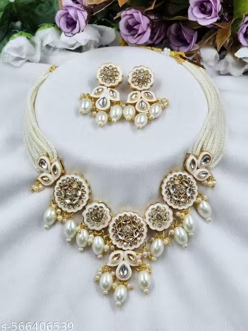Indian Gold Plated Choker Bridal Wedding Crystals Jewelry Necklace Earrings Set