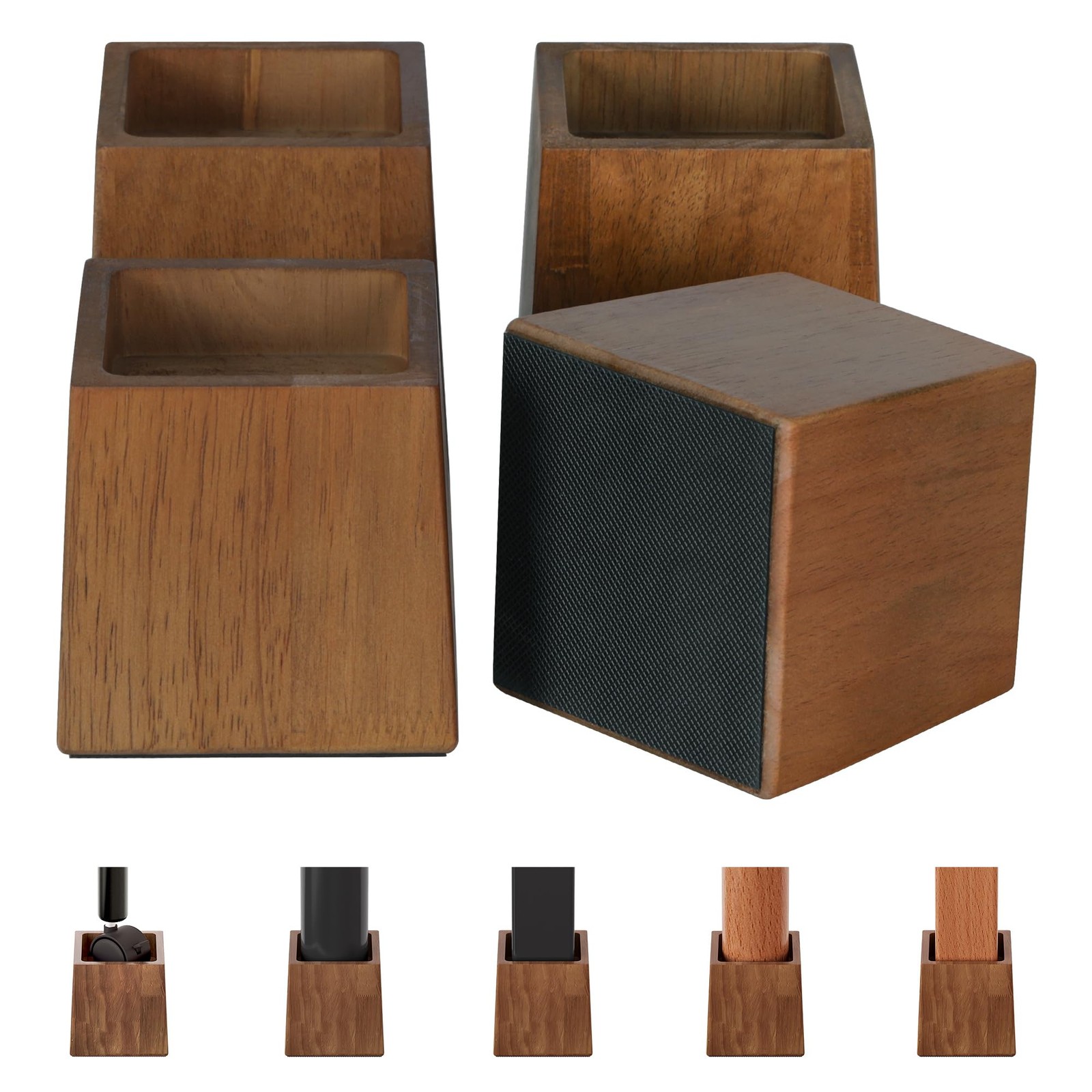 4 PCS Heavy Duty Bed Risers 2200 lbs Support Wood Furniture Lifts 4 Inch