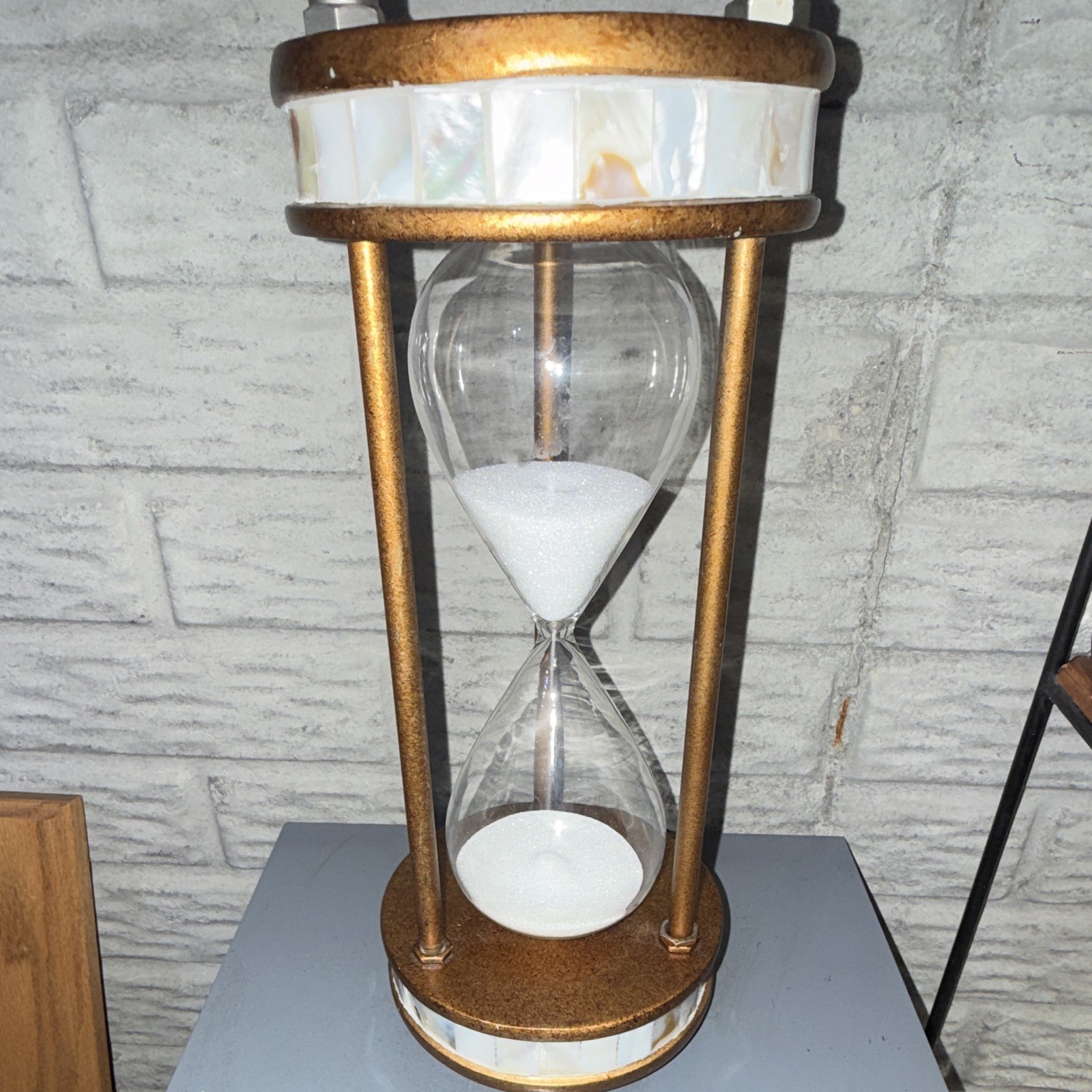 Handmade Traditional Wood & Glass Sand Hourglass Timer, Brown/Clear/White