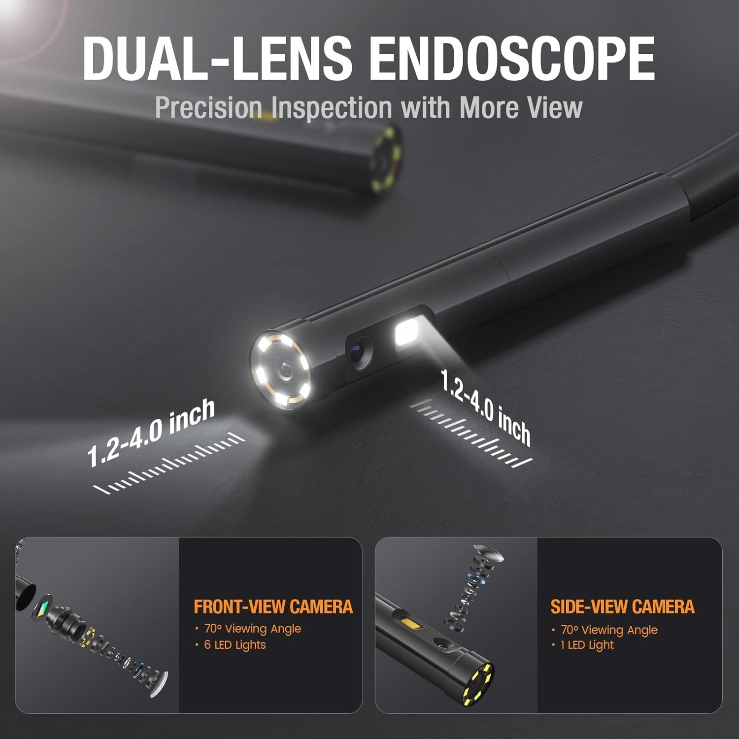5mm Dual Lens Borescope Inspection Camera 5" IPS Screen Video Scope Camera 5FT