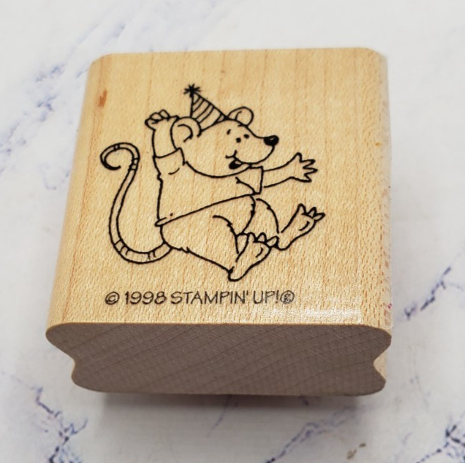 Stampin Up Happy Party Mouse Wood Mounted Rubber Stamp