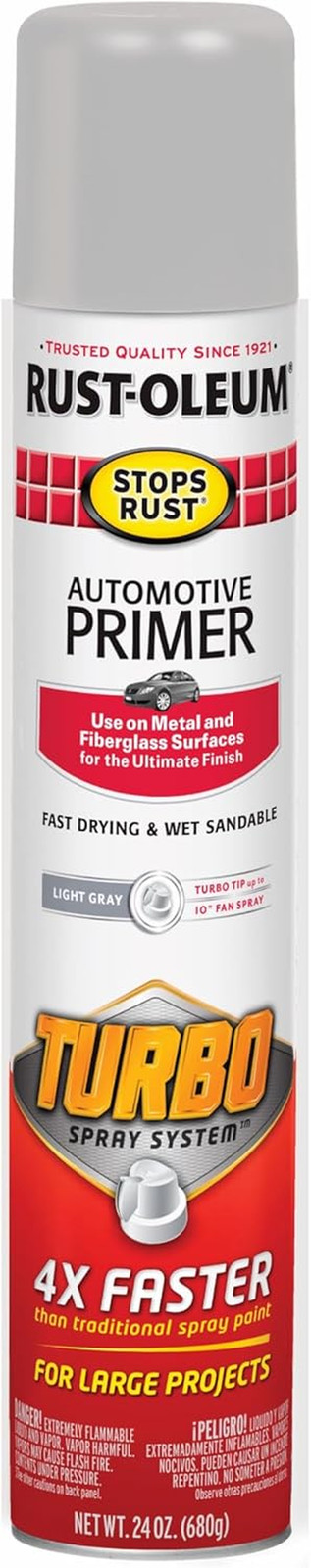 393379 Stops Rust Turbo Automotive Primer Spray, 24 Oz, Flat Light Gray
