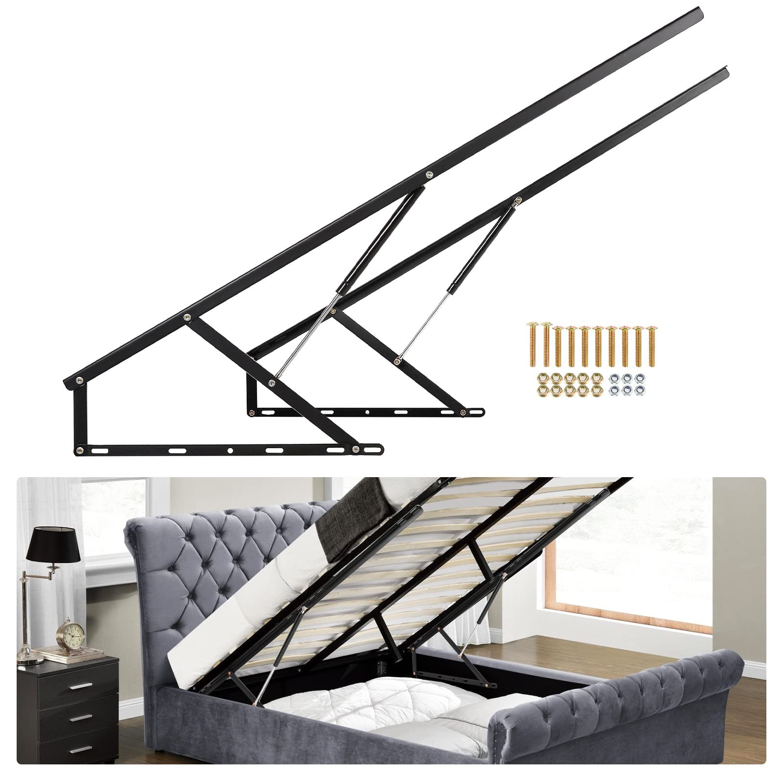 4.6 FT Bed Lift Mechanism, 286-319 lbs Load Capacity, Lifting Gas Spring Set,...