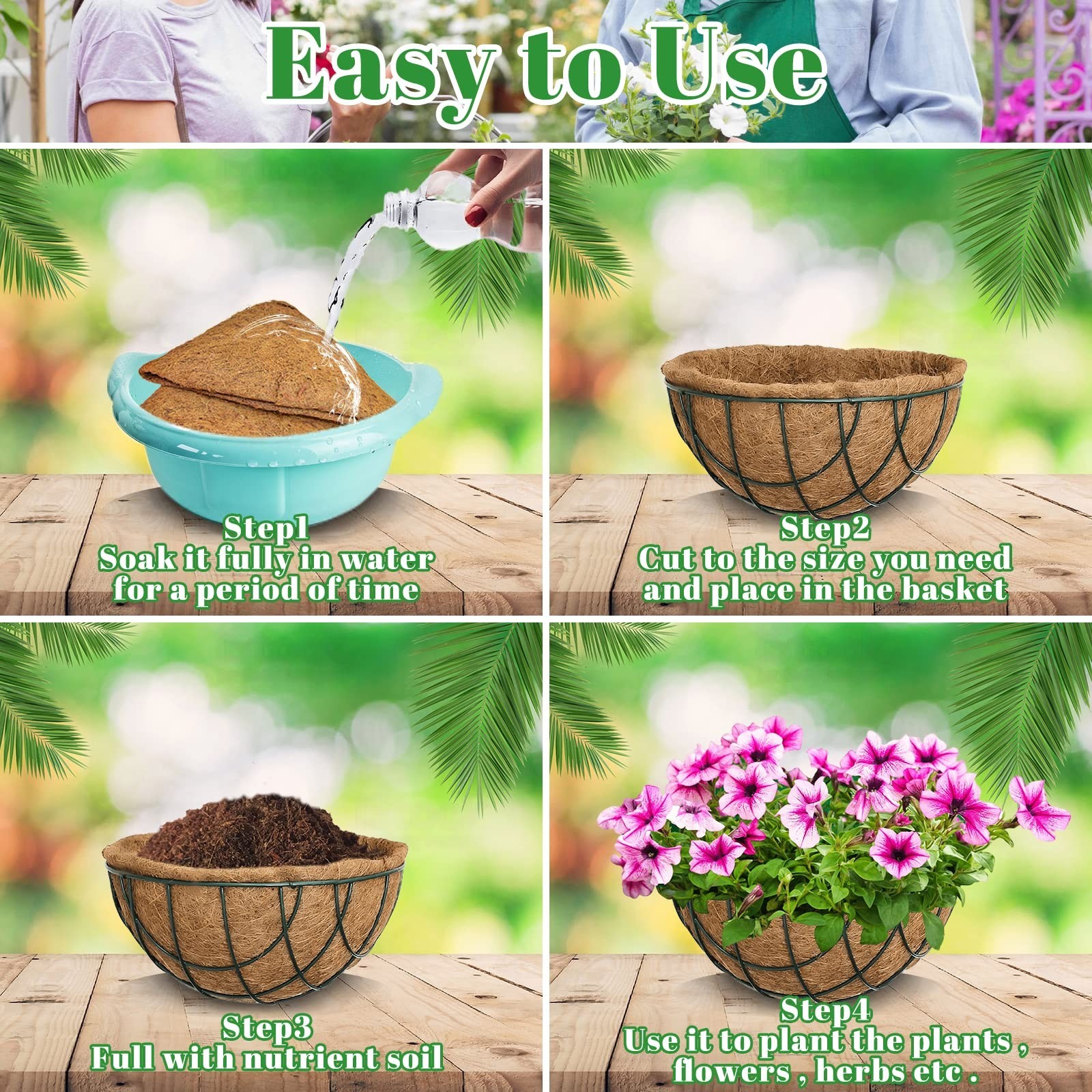 Riare 4 Pack 10 Inch Round Coco Liners Replacement, 100% Natural Coconut Coir...