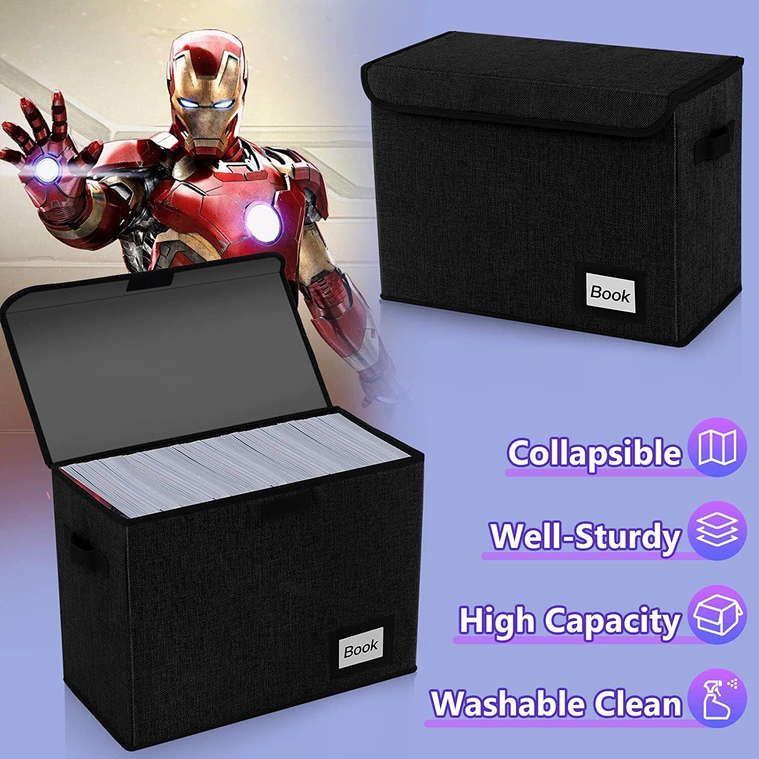 Book Storage Box Organizer Large Collapsible Leather Comic Books Container Board