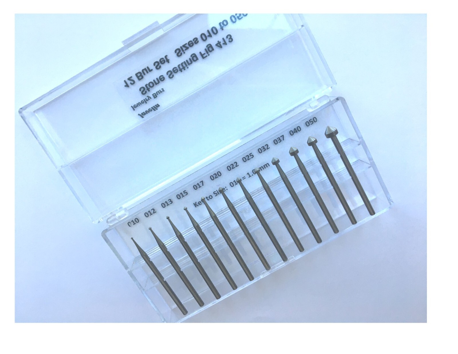JEWELRY STONE SETTING BURS, FIG 413, 12 PC SIZES 010 TO 050 JEWELERS QUALITY