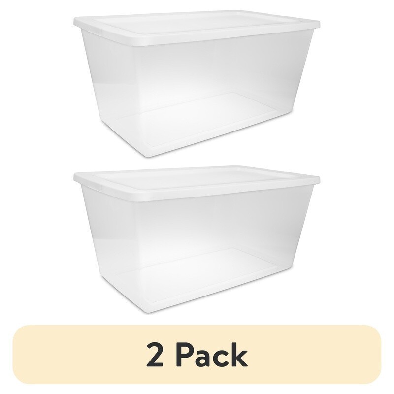 2 Pack 90 Quart Clear Plastic Storage Bin Snap On Lid Stackable Organizer New