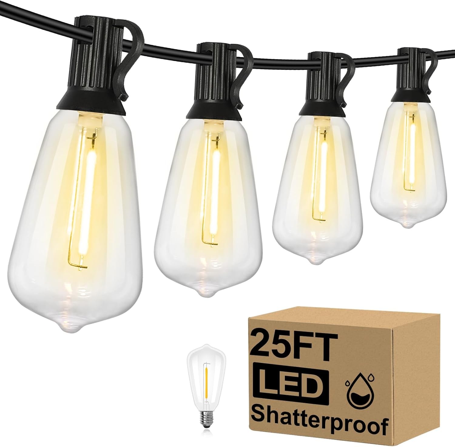 Brightever LED Outdoor String Lights 100FT Patio Lights with 52 Shatterproof ST3