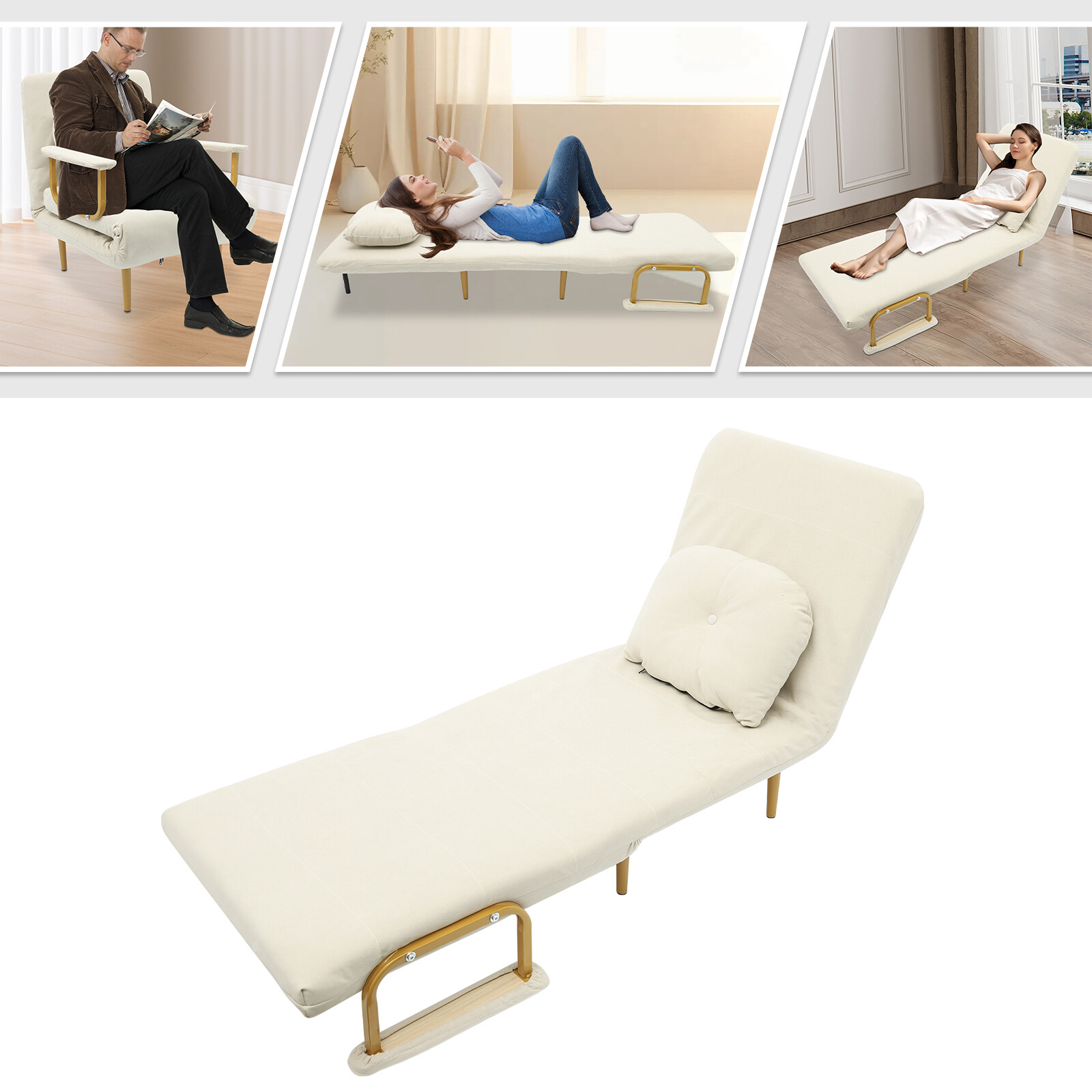 Folding Sofa Bed Convertible Sofa Bed with Pillow & 5-Gear Adjustable Backrest