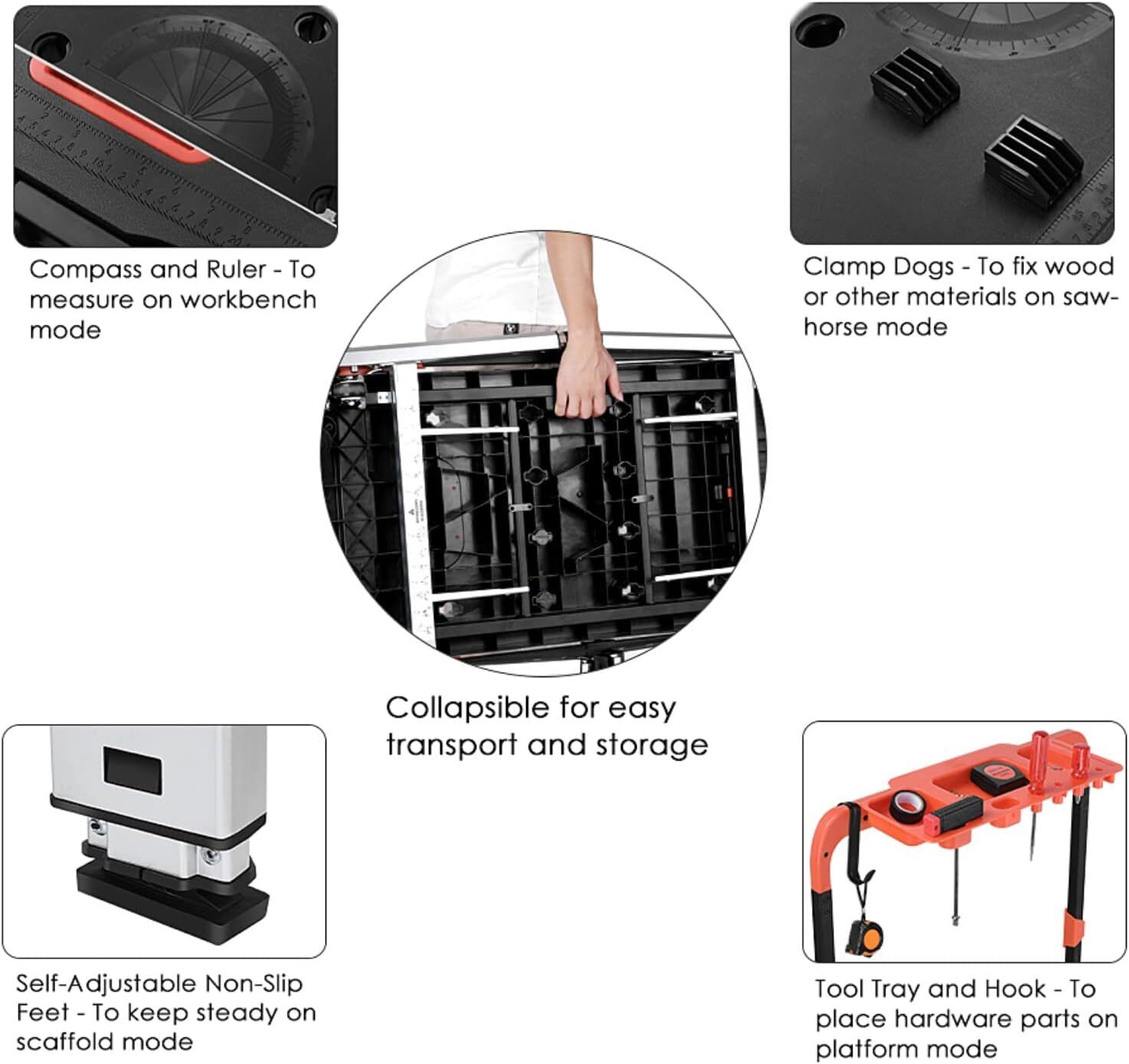 Multifunctional Folding Work Table,7 in 1 Work Benches for Garage Car Creeper