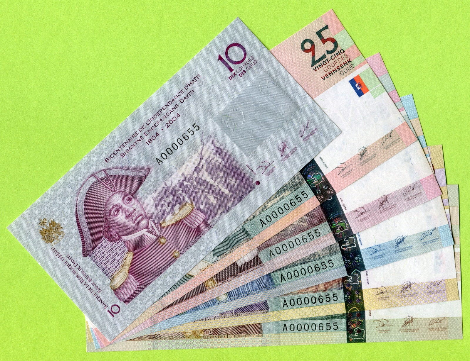 Haiti 10 25 50 100 250 500 Gourdes 2004 P272 273 274 275 276 277 UNC - Matching