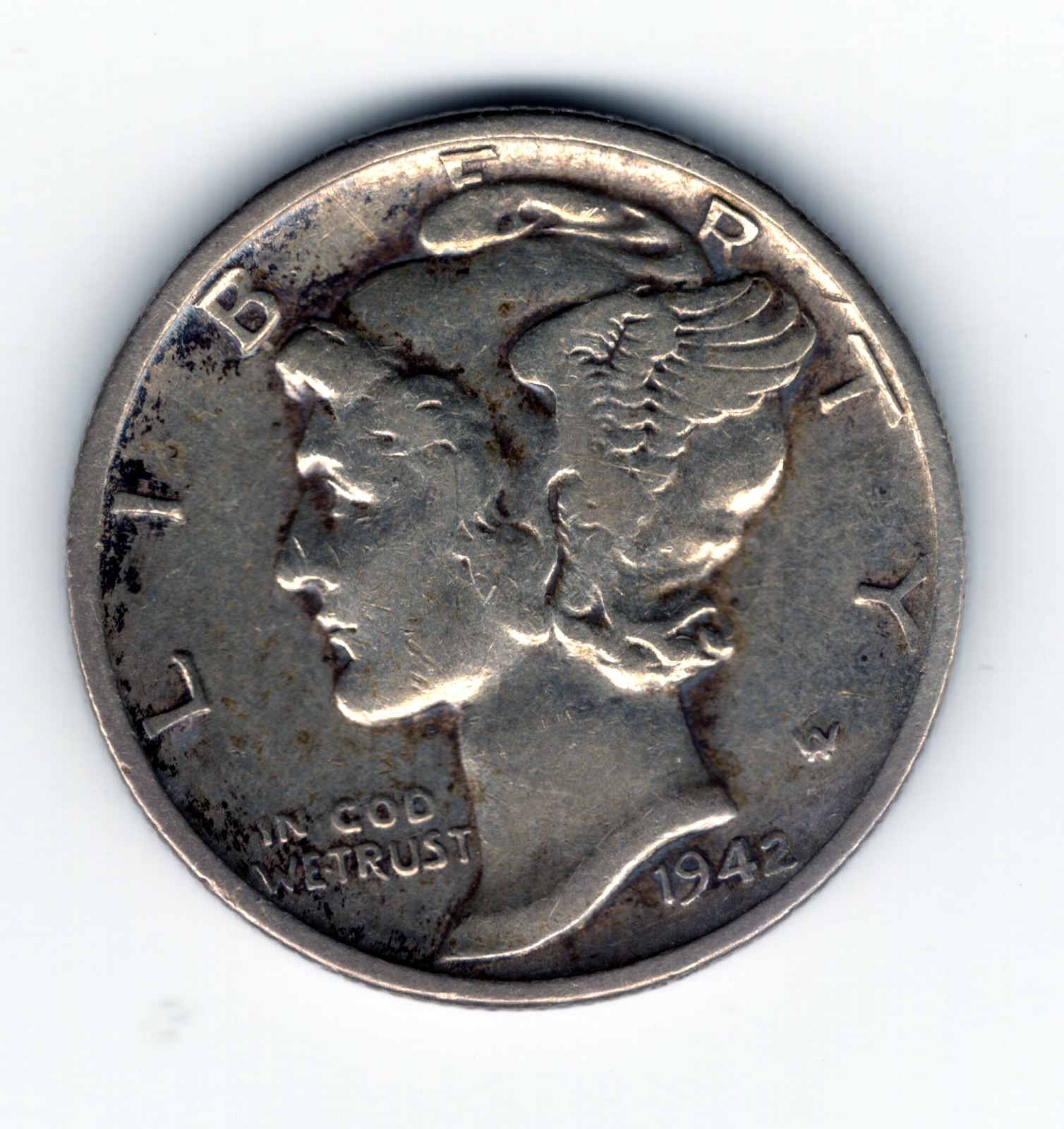 1942 P  Mercury Dime  90% Silver .0723 troy oz.  Very Good Actual coin shown