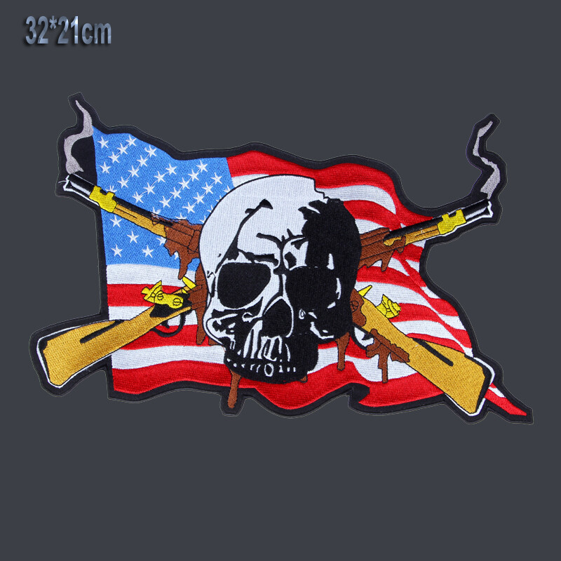 12.6'' Inches Large Embroidery Patches USA Flags Double Guns For Jacket Back