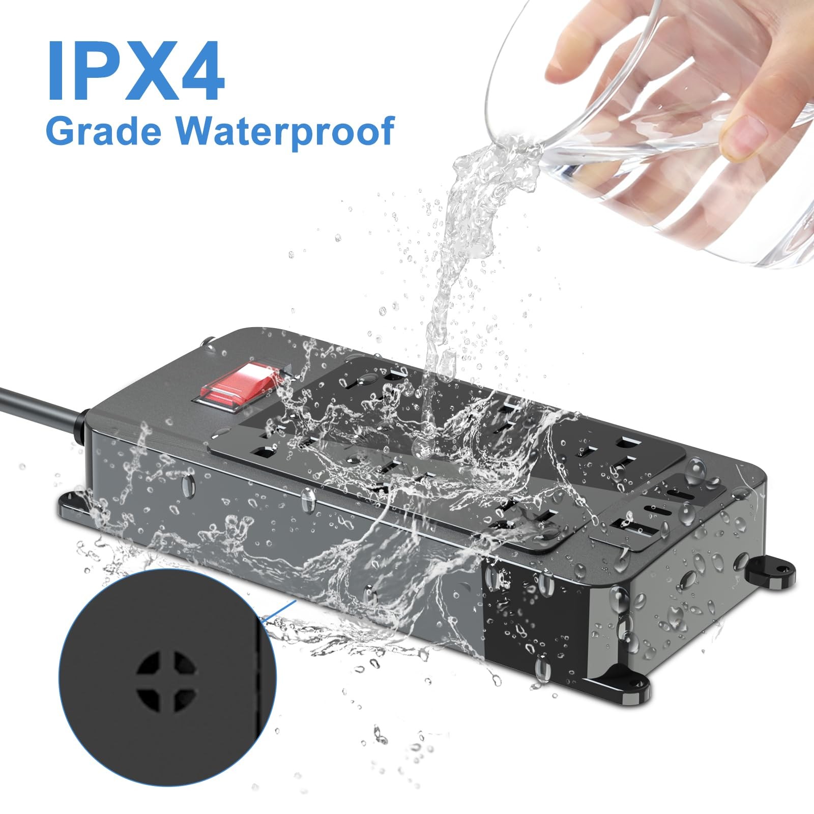 Outdoor Power Strip with USB C, Heavy Duty Waterpoof Surge Protector with 6 O...