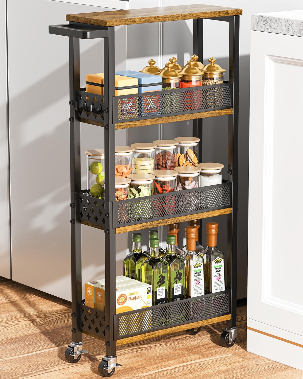 4-Tier Slim Rolling Storage Cart for Kitchen Bathroom Organizer, Mobile Narro...