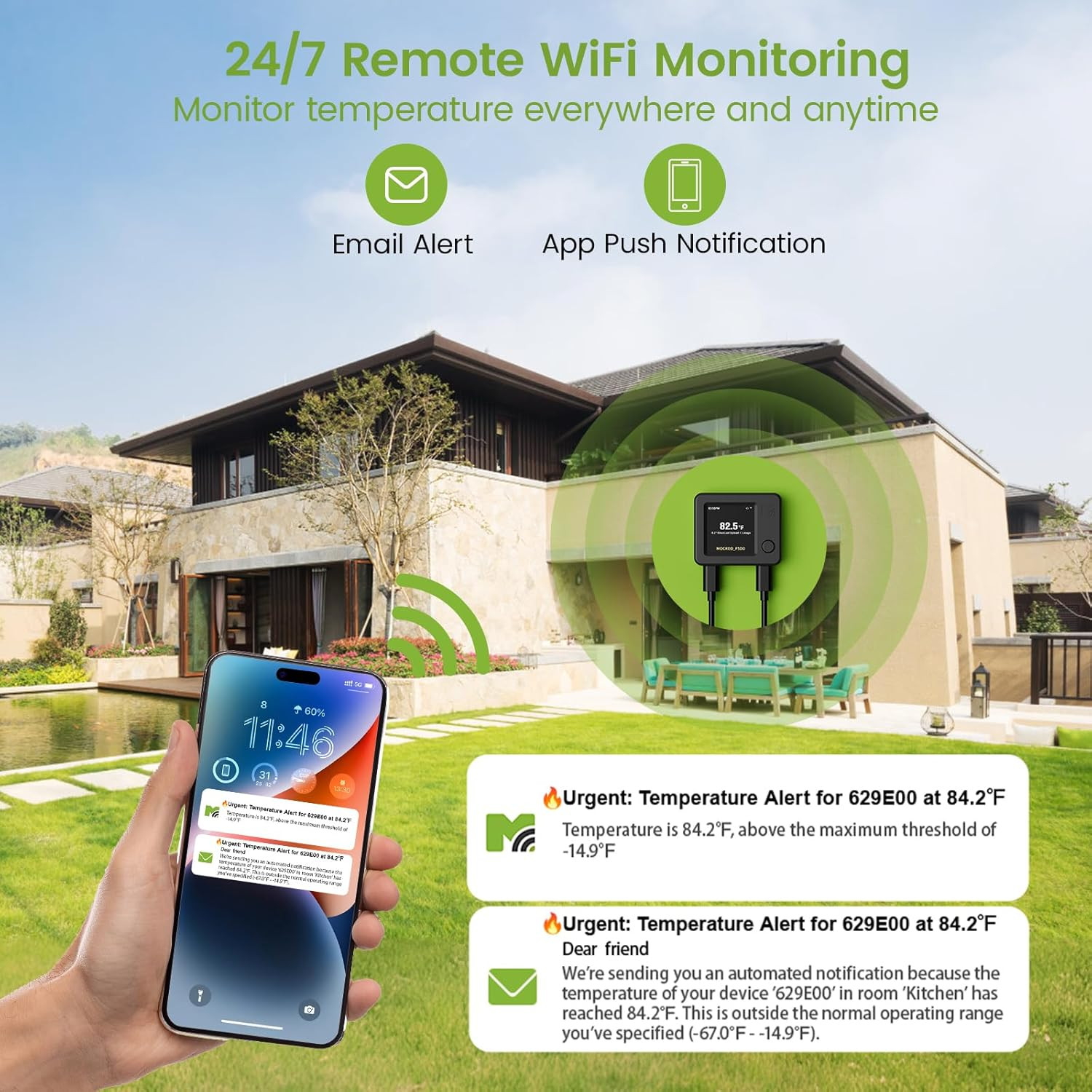 Wifi Thermometer with Freezer Alarm, Digital Fridge Thermometer, Email Alert,...