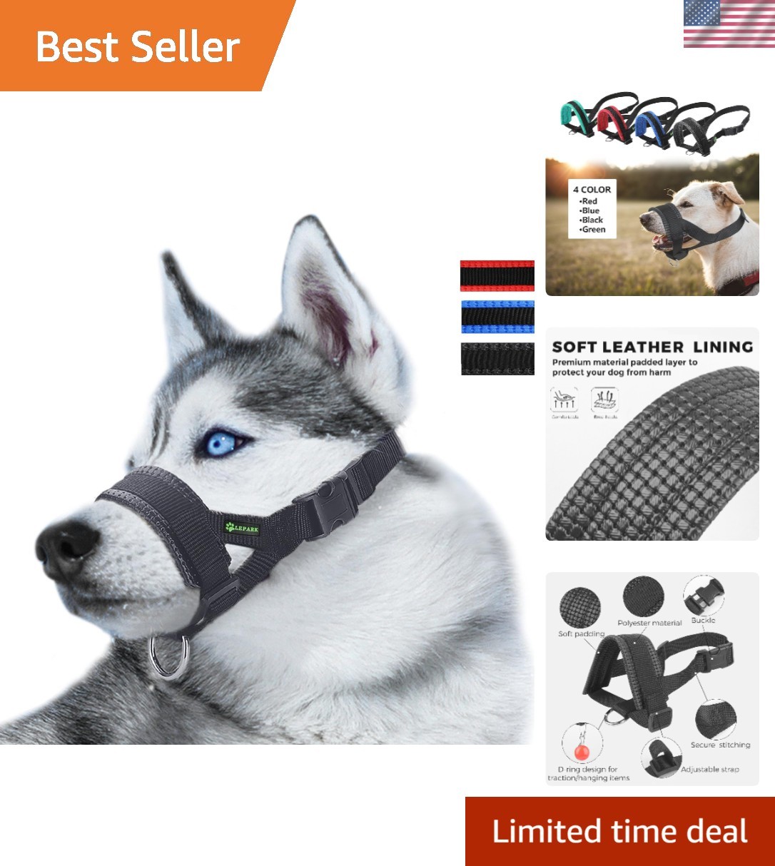 Nylon Dog Muzzle - Adjustable, Lightweight, Safe for Travel & Grooming
