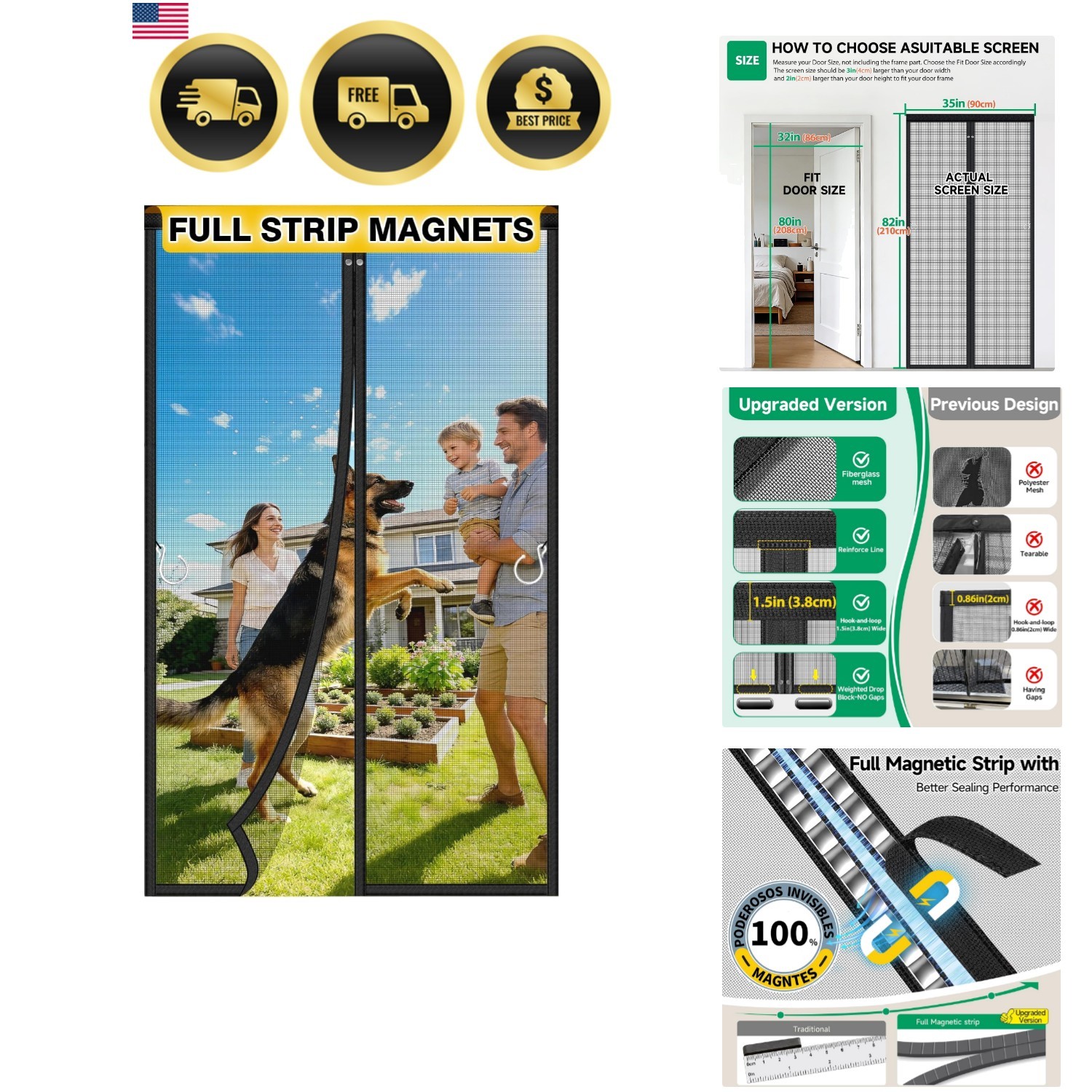 Upgraded Magnetic Screen Door Mesh, Full Strip Magnets, Heavy Duty Fiberglass...