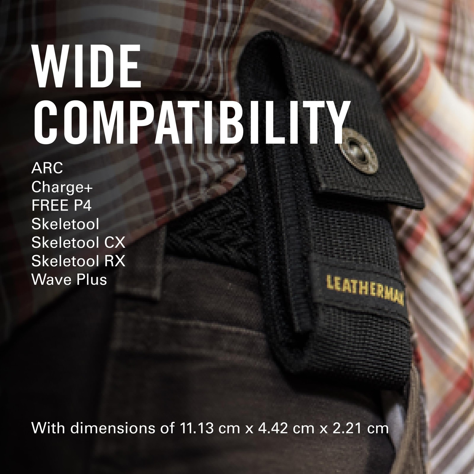 LEATHERMAN Nylon Snap Sheath w/ Pockets Fits 4-4.5in Multi-Tools, Black, Medium