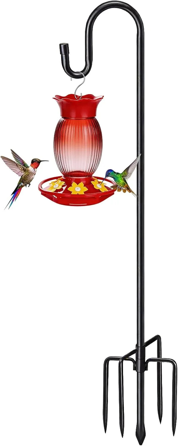 COCONUT 62" Shepherds Hooks for Outdoor, Bird Feeder Pole with 5 Prong Base, Adj