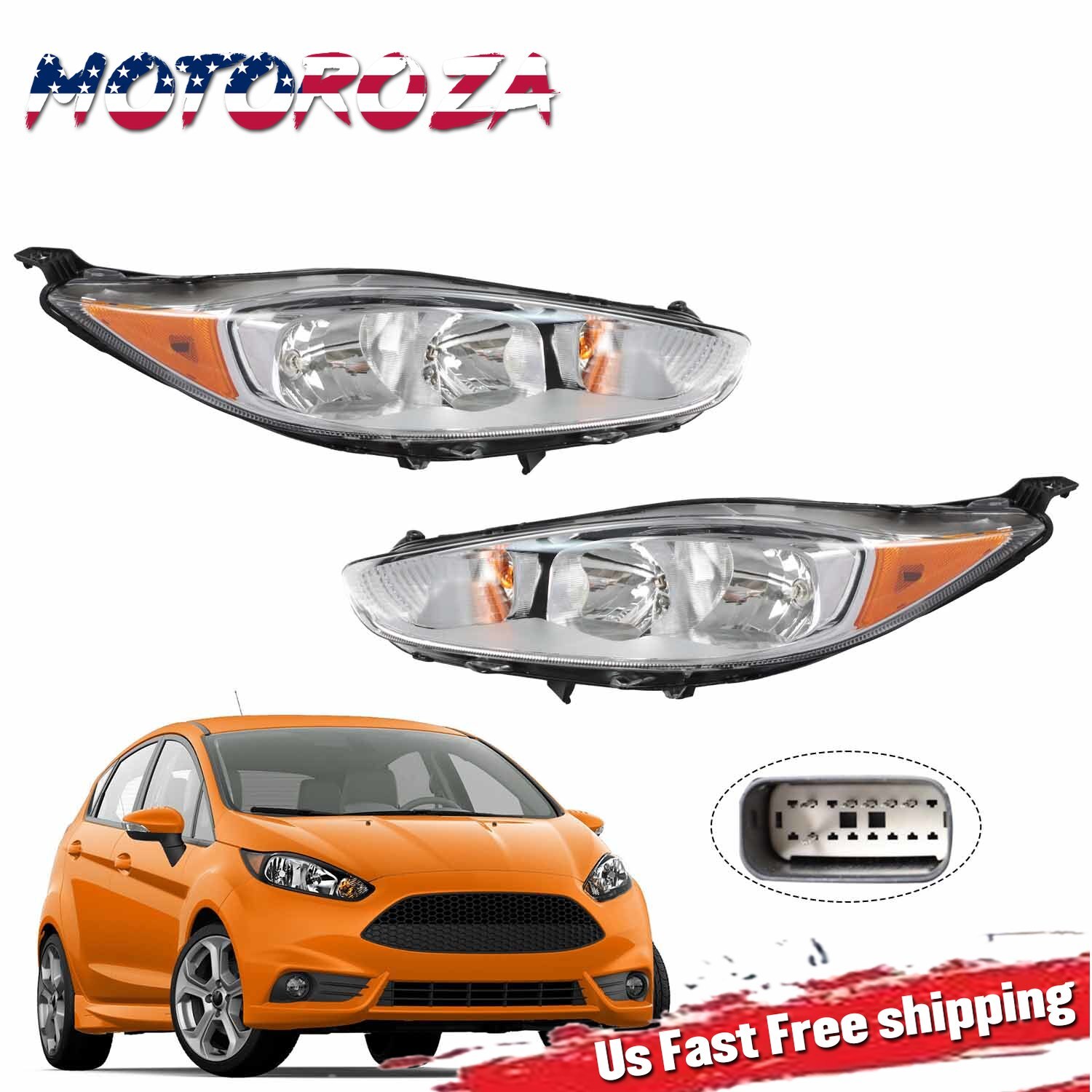 Chrome Halogen Headlights Assembly W/Bulbs For Ford Fiesta S ST SE 2014-2019