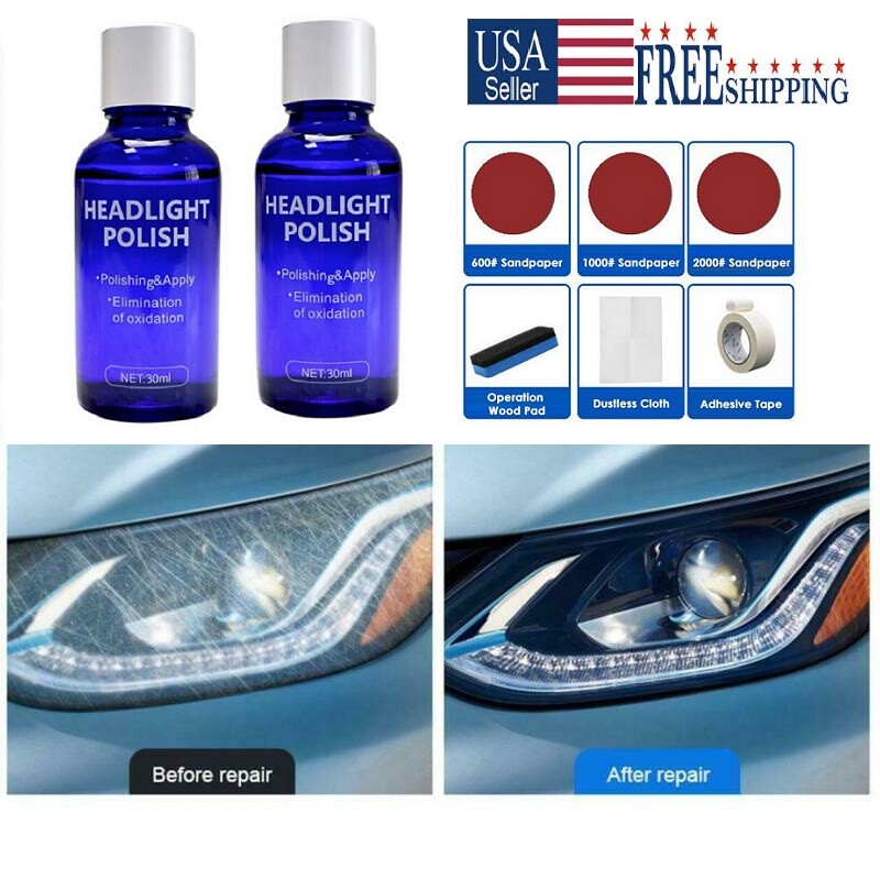 2×Car Ceramic Headlight Lens Restoration Repair Kit Polishing Cleaning Tools Kit